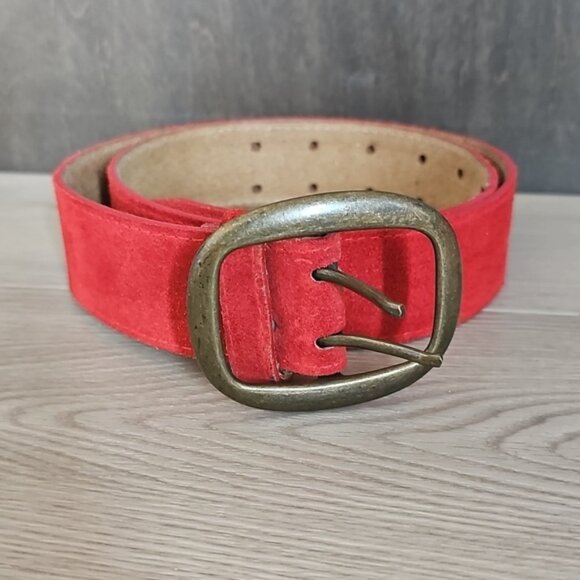 Genuine Red Suede Leather Double Tongue Belt - Picture 8 of 11